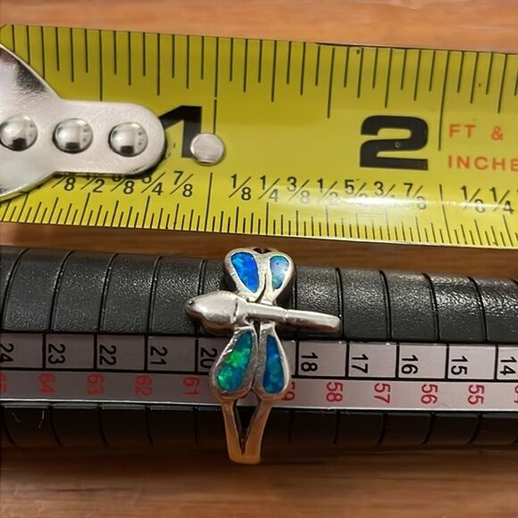 Sterling Silver Dragonfly Blue Inlaid Opal Ring Womens Size 9.75 - Picture 7 of 10